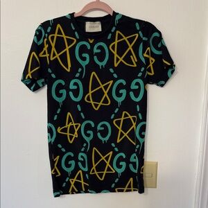 Gucci Black Tee with Yellow and Green Design
